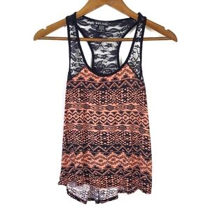 Wet Seal Sleeveless‎ Aztec Lace Tank Top Womens Size XS Orange Black Lace Detail